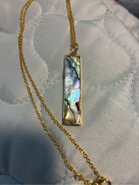 Iridescent Abalone Shell Bar Pendant on Gold Chain